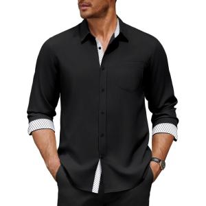 imageCOOFANDY Mens Dress Shirt Wrinkle Free Regular Fit Stretch Long Sleeve Button Down ShirtsBlack  White Print