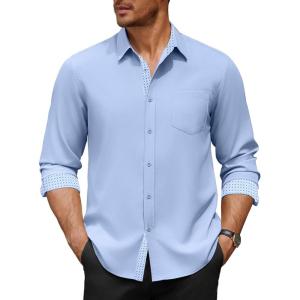 imageCOOFANDY Mens Dress Shirt Wrinkle Free Regular Fit Stretch Long Sleeve Button Down ShirtsLight Blue