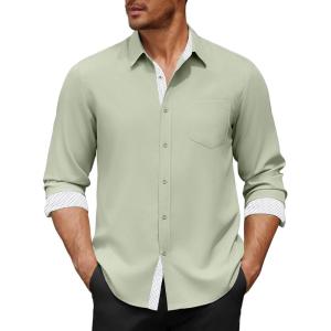 imageCOOFANDY Mens Dress Shirt Wrinkle Free Regular Fit Stretch Long Sleeve Button Down ShirtsLight Green