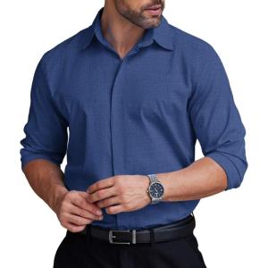 imageCOOFANDY Mens Formal Dress Shirt Hidden Button Front Wrinkle Free Shirt Regular Fit Stretch Business Casual ShirtsDeep Blue