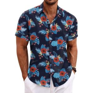 imageCOOFANDY Mens Linen Shirts Short Sleeve Casual Shirts Button Down Shirt for Men Beach Summer Wedding ShirtGesang Flower