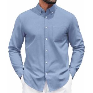 imageCOOFANDY Mens Long Sleeve Button Down Shirt Casual Untucked Shirts for Men Oxford Dress ShirtsOcean Blue
