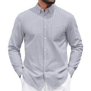 imageCOOFANDY Mens Long Sleeve Button Down Shirt Casual Untucked Shirts for Men Oxford Dress ShirtsWhitenavy Blue Stripe