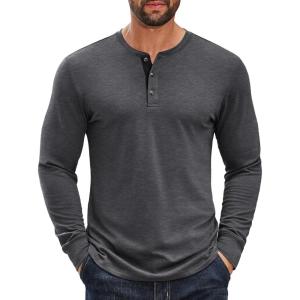 imageCOOFANDY Mens Long Sleeve Henley Shirts Cotton TShirts Casual Pullover Shirt Soft Stretch Basic Tees Fall TopsDark Grey