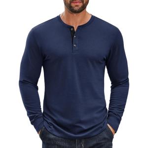 imageCOOFANDY Mens Long Sleeve Henley Shirts Cotton TShirts Casual Pullover Shirt Soft Stretch Basic Tees Fall TopsNavy Blue