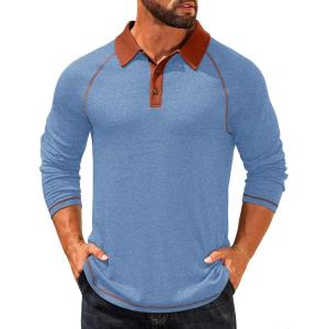 imageCOOFANDY Mens Long Sleeve Polo Shirts Casual Button Collared Shirts Raglan Golf T ShirtBlue