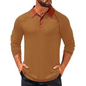 imageCOOFANDY Mens Long Sleeve Polo Shirts Casual Button Collared Shirts Raglan Golf T ShirtBrown