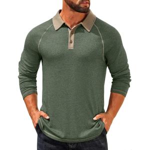 imageCOOFANDY Mens Long Sleeve Polo Shirts Casual Button Collared Shirts Raglan Golf T ShirtGreen