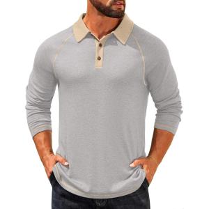 imageCOOFANDY Mens Long Sleeve Polo Shirts Casual Button Collared Shirts Raglan Golf T ShirtLight Grey