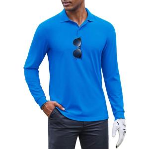 imageCOOFANDY Mens Long Sleeve Polo Shirts Moisture Wicking Golf Shirts Lightweight Athletic Collared ShirtBlue