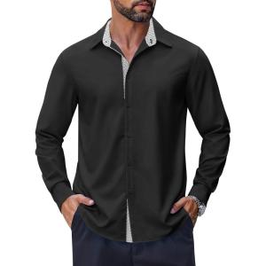 imageCOOFANDY Mens Long Sleeve Wrinkle Free Dress Shirts 2024 Inner Contrast Business Casual Button Down ShirtBlackGold