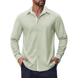 imageCOOFANDY Mens Long Sleeve Wrinkle Free Dress Shirts 2024 Inner Contrast Business Casual Button Down ShirtLight Green