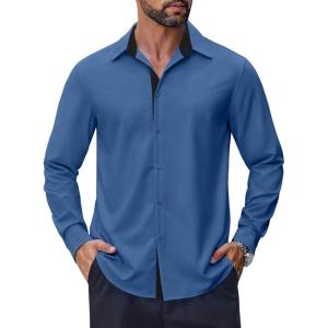 imageCOOFANDY Mens Long Sleeve Wrinkle Free Dress Shirts 2024 Inner Contrast Business Casual Button Down ShirtNavy