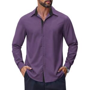 imageCOOFANDY Mens Long Sleeve Wrinkle Free Dress Shirts 2024 Inner Contrast Business Casual Button Down ShirtPurple