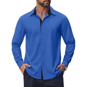 imageCOOFANDY Mens Long Sleeve Wrinkle Free Dress Shirts 2024 Inner Contrast Business Casual Button Down ShirtRoyal Blue