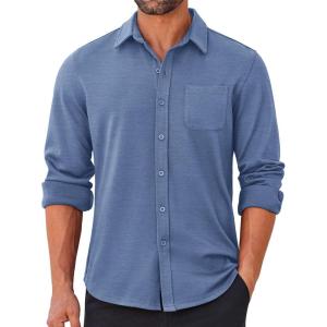 imageCOOFANDY Mens Long Sleeve Wrinkle Free Shirts Casual Button Down Stretch Dress Shirt with PocketBlue