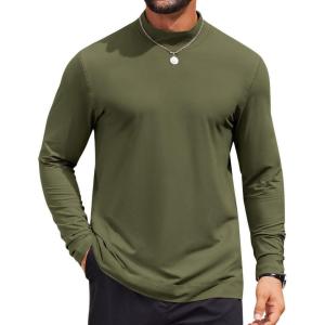 imageCOOFANDY Mens Mock Turtleneck Long Sleeve Shirts Casual Basic TShirt Lightweight Mockneck Pullover Sweater for MenArmy Green