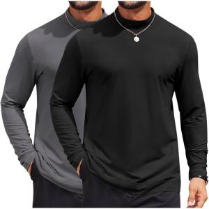 imageCOOFANDY Mens Mock Turtleneck Long Sleeve Shirts Casual Basic TShirt Lightweight Mockneck Pullover Sweater for MenBlackdark Grey