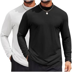 imageCOOFANDY Mens Mock Turtleneck Long Sleeve Shirts Casual Basic TShirt Lightweight Mockneck Pullover Sweater for MenBlackwhite