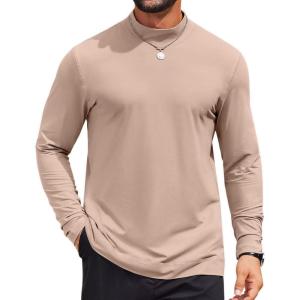 imageCOOFANDY Mens Mock Turtleneck Long Sleeve Shirts Casual Basic TShirt Lightweight Mockneck Pullover Sweater for MenKhaki