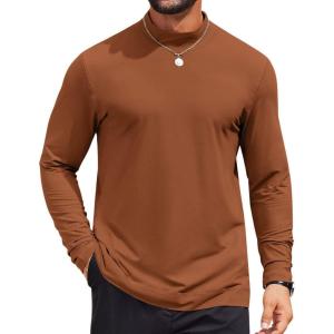 imageCOOFANDY Mens Mock Turtleneck Long Sleeve Shirts Casual Basic TShirt Lightweight Mockneck Pullover Sweater for MenLight Brown