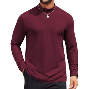 imageCOOFANDY Mens Mock Turtleneck Long Sleeve Shirts Casual Basic TShirt Lightweight Mockneck Pullover Sweater for MenRed