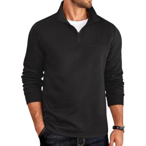 imageCOOFANDY Mens Quarter Zip Pullover Lightweight Textured TShirts Long Sleeve Casual Mock Neck Polo ShirtsAll Black