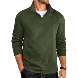 imageCOOFANDY Mens Quarter Zip Pullover Lightweight Textured TShirts Long Sleeve Casual Mock Neck Polo ShirtsArmy Green