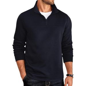 imageCOOFANDY Mens Quarter Zip Pullover Lightweight Textured TShirts Long Sleeve Casual Mock Neck Polo ShirtsNavy Blue