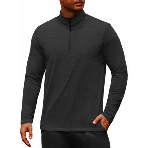 imageCOOFANDY Mens Quarter Zip Pullover Long Sleeve Sweatshirt 14 Zip Golf Shirt Winter Fleece Lined Thermal PulloverBlack