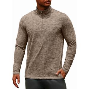 imageCOOFANDY Mens Quarter Zip Pullover Long Sleeve Sweatshirt 14 Zip Golf Shirt Winter Fleece Lined Thermal PulloverBrown