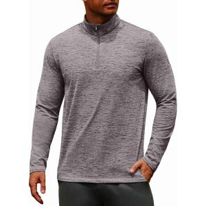 imageCOOFANDY Mens Quarter Zip Pullover Long Sleeve Sweatshirt 14 Zip Golf Shirt Winter Fleece Lined Thermal PulloverLight Grey