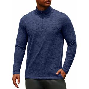 imageCOOFANDY Mens Quarter Zip Pullover Long Sleeve Sweatshirt 14 Zip Golf Shirt Winter Fleece Lined Thermal PulloverNavy Blue