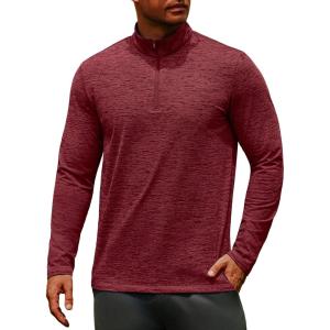 imageCOOFANDY Mens Quarter Zip Pullover Long Sleeve Sweatshirt 14 Zip Golf Shirt Winter Fleece Lined Thermal PulloverWine Red