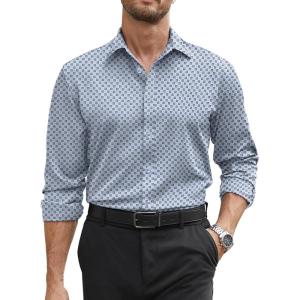 imageCOOFANDY Mens Stretch Dress Shirts Long Sleeve Button Down Shirt Regular Fit Formal Business ShirtsBlue Pattern