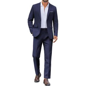 imageCOOFANDY Mens Suit 2 Piece Suit Classic Fit Two Button Blazer Jacket Pants Set Business Wedding Party Suits for MenDark Blue