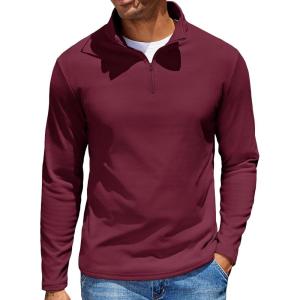 imageCOOFANDY Quarter Zip Pullover Men Long Sleeve Sweatshirts for Men Fleece Sweater FallDark Red