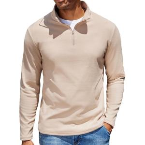 imageCOOFANDY Quarter Zip Pullover Men Long Sleeve Sweatshirts for Men Fleece Sweater FallKhaki