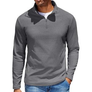 imageCOOFANDY Quarter Zip Pullover Men Long Sleeve Sweatshirts for Men Fleece Sweater FallLight Grey