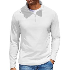 imageCOOFANDY Quarter Zip Pullover Men Long Sleeve Sweatshirts for Men Fleece Sweater FallWhite