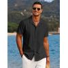 imageCOOFANDY Mens Casual Button Down Shirts Short Sleeve Summer Beach Shirt Cuban Vacation Textured Shirts with PocketBlack