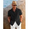 imageCOOFANDY Mens Casual Button Down Shirts Short Sleeve Summer Beach Shirt Cuban Vacation Textured Shirts with PocketBlack