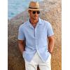 imageCOOFANDY Mens Casual Button Down Shirts Short Sleeve Summer Beach Shirt Cuban Vacation Textured Shirts with PocketClear Blue