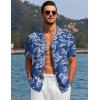 imageCOOFANDY Mens Casual Button Down Shirts Short Sleeve Summer Beach Shirt Cuban Vacation Textured Shirts with PocketFloral White and Blue