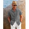 imageCOOFANDY Mens Casual Button Down Shirts Short Sleeve Summer Beach Shirt Cuban Vacation Textured Shirts with PocketGrey Black