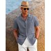 imageCOOFANDY Mens Casual Button Down Shirts Short Sleeve Summer Beach Shirt Cuban Vacation Textured Shirts with PocketGrey Blue
