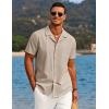 imageCOOFANDY Mens Casual Button Down Shirts Short Sleeve Summer Beach Shirt Cuban Vacation Textured Shirts with PocketKhaki