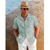 imageCOOFANDY Mens Casual Button Down Shirts Short Sleeve Summer Beach Shirt Cuban Vacation Textured Shirts with PocketLeaves Green