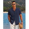 imageCOOFANDY Mens Casual Button Down Shirts Short Sleeve Summer Beach Shirt Cuban Vacation Textured Shirts with PocketNavy