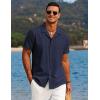 imageCOOFANDY Mens Casual Button Down Shirts Short Sleeve Summer Beach Shirt Cuban Vacation Textured Shirts with PocketNavy